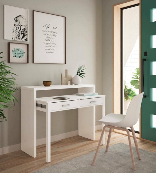 Scrivania estensibile bianca 98x36cm con 2 cassetti - Andriy