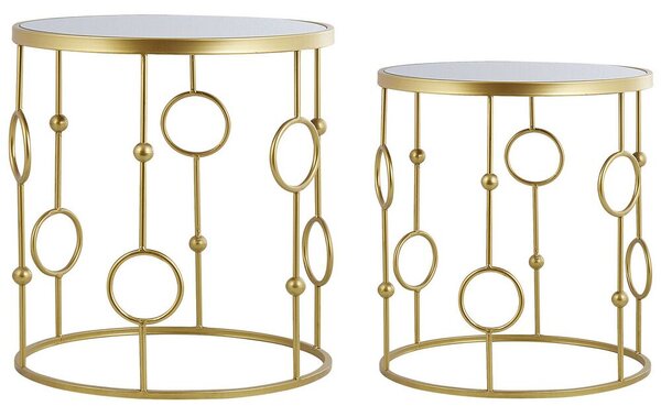 Set di 2 Tavolini in Metallo Base dorato Vetro Piano Tondo Decorativo Glam Beliani