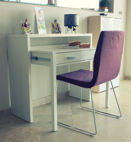 Scrivania estensibile bianca 98x36cm con 2 cassetti - Andriy