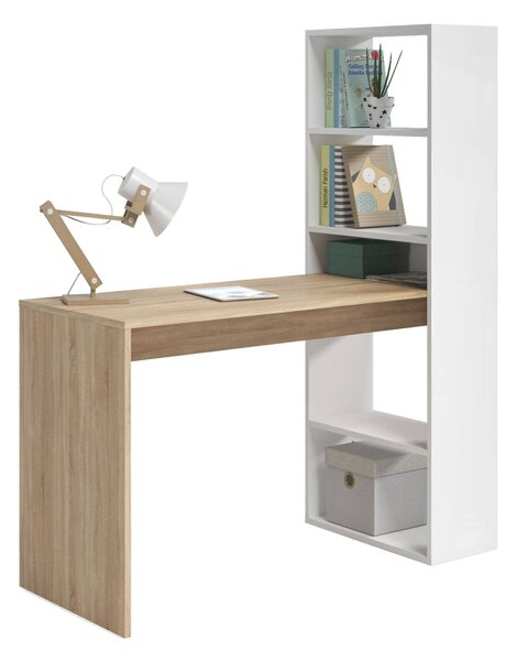 Scrivania salvaspazio bianca e legno 120x53cm con libreria - Ali