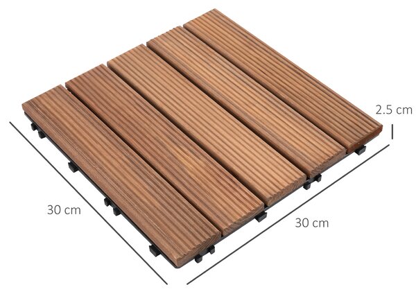 Outsunny Piastrelle per Esterni Pavimento in Legno, Set 27 Pezzi Montaggio a Incastro, 30x30x2.5cm|Aosom