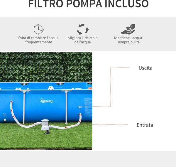 Outsunny Piscina Fuori Terra Autoportante, Piscina Rigida Rettangolare con Filtro e Valvola in Acciaio e PVC, Blu, 252x152x65cm|Aosom