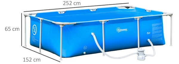 Outsunny Piscina Fuori Terra Autoportante, Piscina Rigida Rettangolare con Filtro e Valvola in Acciaio e PVC, Blu, 252x152x65cm|Aosom