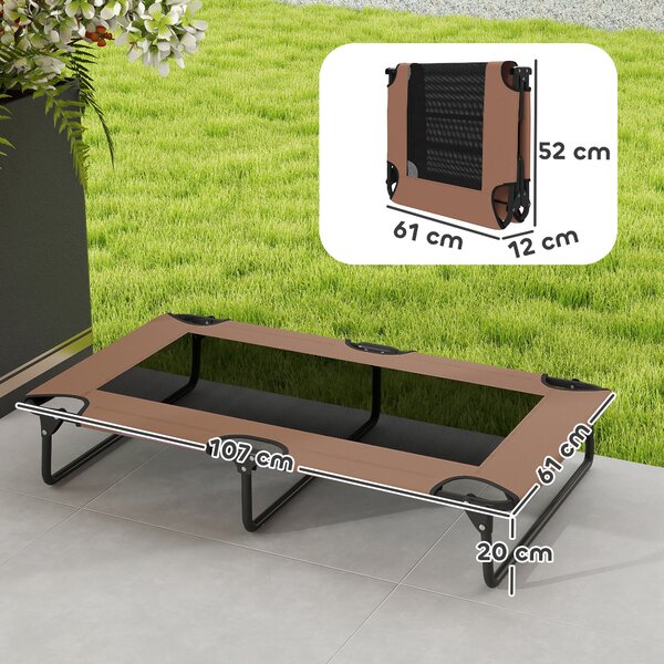 PawHut Letto per Cani Grandi Pieghevole con Tessuto a Rete da Interno ed Esterno, 107x61x20 cm, Marrone | Aosom Italy