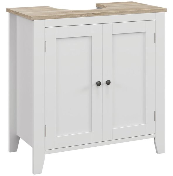 Kleankin Mobile Sottolavabo Bagno a U con Ripiano Regolabile Interno, in MDF, 60x30x60 cm, Bianco e color Legno|Aosom