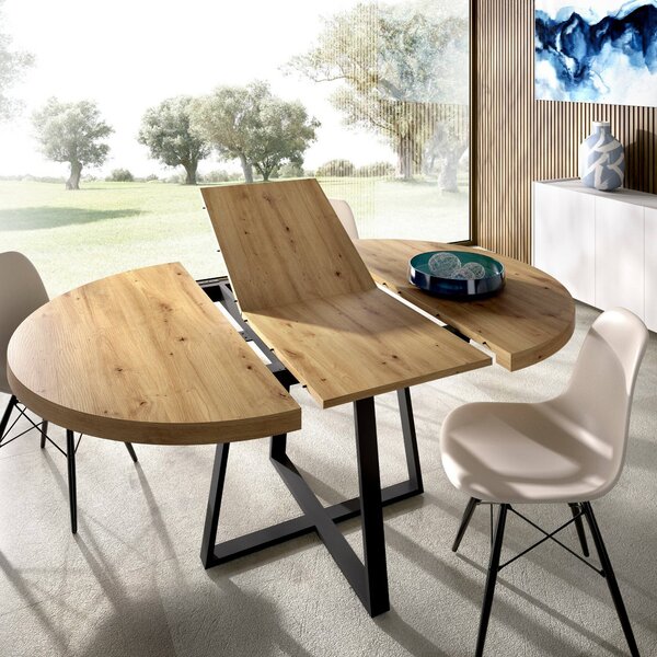 Tavolo allungabile rotondo salvaspazio 6-8 posti 110/158x110cm legno - Andia