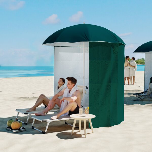 Outsunny Ombrellone da Spiaggia e da Giardino Φ220cm con Tenda Parasole, Poliestere e Metallo, Verde Scuro e Bianco|Aosom