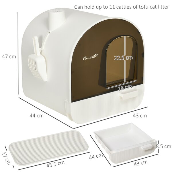 PawHut Lettiera per Gatti Chiusa con Filtri, Paletta e Vassoio Removibile, Struttura in PP, 43x44x47 cm, Bianca e Nera|Aosom