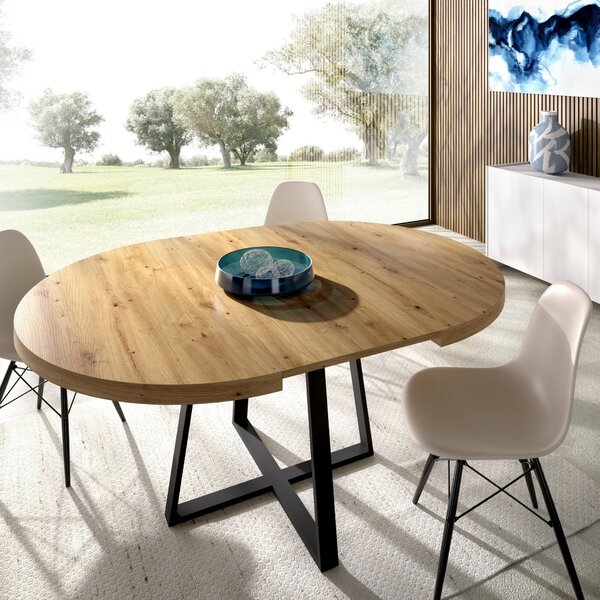 Tavolo allungabile rotondo salvaspazio 6-8 posti 110/158x110cm legno - Andia