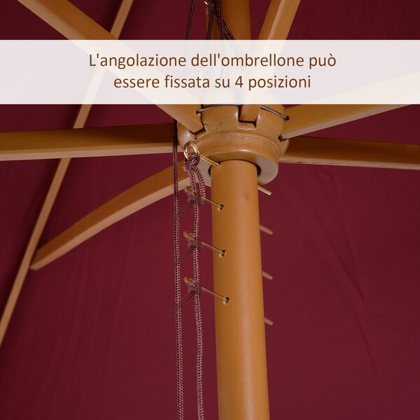 Outsunny Ombrellone da Giardino Impermeabile, Struttura in Legno, 2x2.95x2.55m, Bordeaux, Protezione UV per Esterni|Aosom