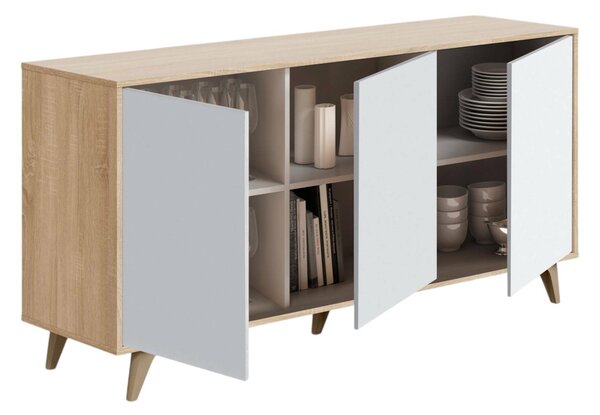Credenza soggiorno rovere e bianca 154x41x75h cm 3 ante - Acrolorum