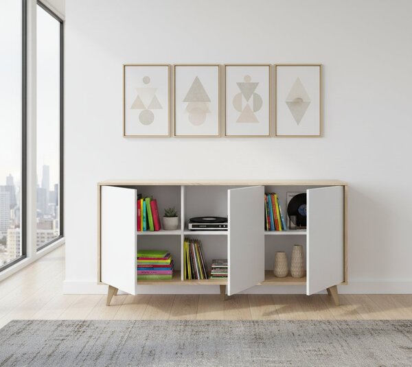 Credenza soggiorno rovere e bianca 154x41x75h cm 3 ante - Acrolorum