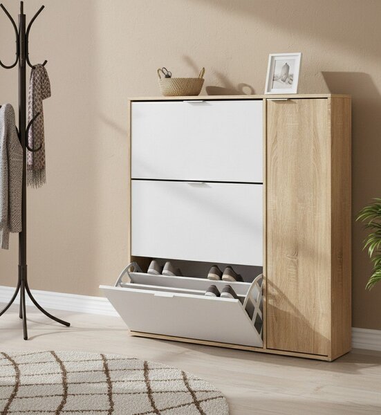 Scarpiera moderna 4 ante rovere e bianca 106x115h cm - Ammour