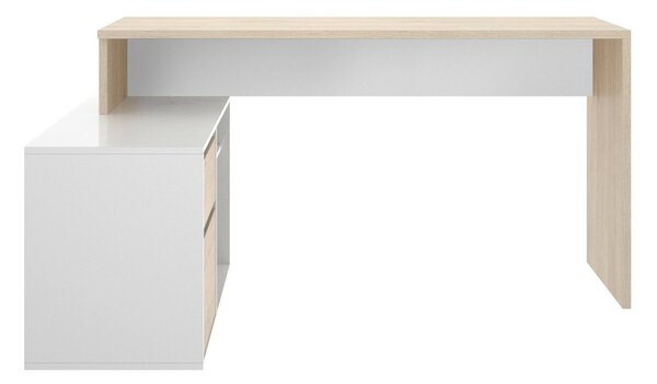 Scrivania angolare bianca lucida e legno 139x92cm con 1 cassetto - Andor