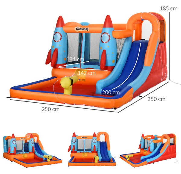 Outsunny Castello Gonfiabile per Bambini Piscina con Scivolo e Trampolino, Pompa Elettrica, 350x250x185cm, Multicolore|Aosom