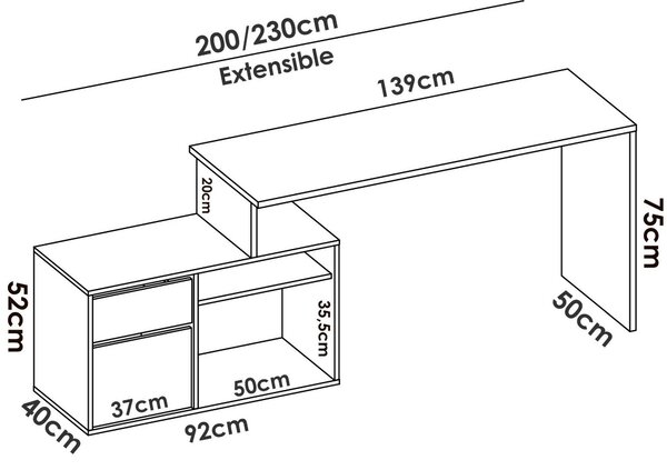 Scrivania ufficio bianca 139x92cm con 1 cassetto - Andor