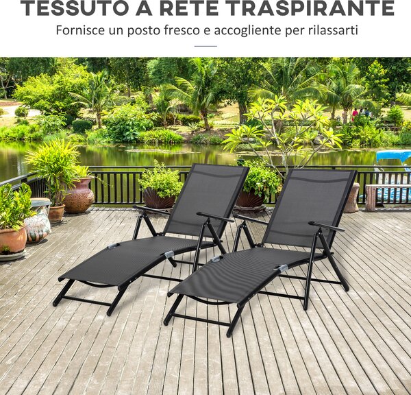 Oustunny Set 2 Sdraio da Giardino Pieghevoli con Schienale Regolabile in 7 Posizioni, Lettino Prendisole in Alluminio e Rete Traspirante, Nere|Aosom