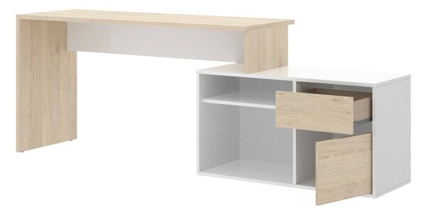 Scrivania angolare bianca lucida e legno 139x92cm con 1 cassetto - Andor