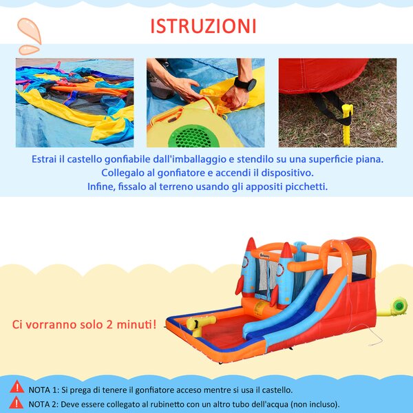 Outsunny Castello Gonfiabile per Bambini Piscina con Scivolo e Trampolino, Pompa Elettrica, 350x250x185cm, Multicolore|Aosom
