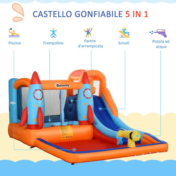 Outsunny Castello Gonfiabile per Bambini Piscina con Scivolo e Trampolino, Pompa Elettrica, 350x250x185cm, Multicolore|Aosom