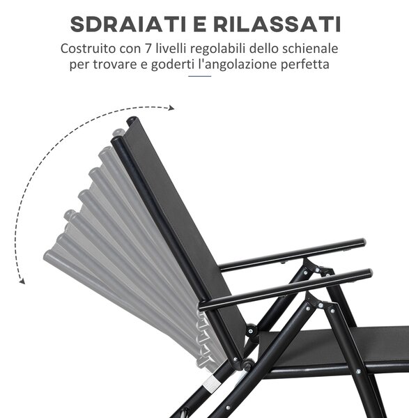 Oustunny Set 2 Sdraio da Giardino Pieghevoli con Schienale Regolabile in 7 Posizioni, Lettino Prendisole in Alluminio e Rete Traspirante, Nere|Aosom