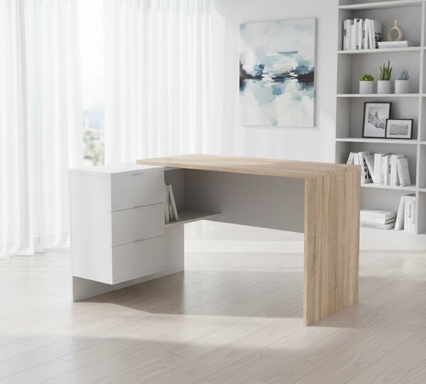 Scrivania moderna rovere e bianca 145x108cm con 2 cassetti - Agnello