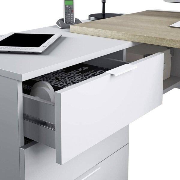 Scrivania moderna rovere e bianca 145x108cm con 2 cassetti - Agnello