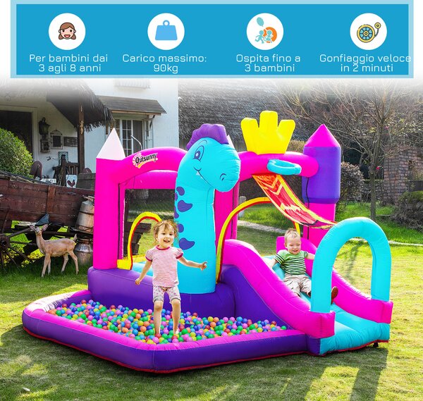 Outsunny Castello Gonfiabile per Bambini 3-8 Anni con Scivolo, Piscina e Trampolino, 3x2.7x2m | Aosom Italy