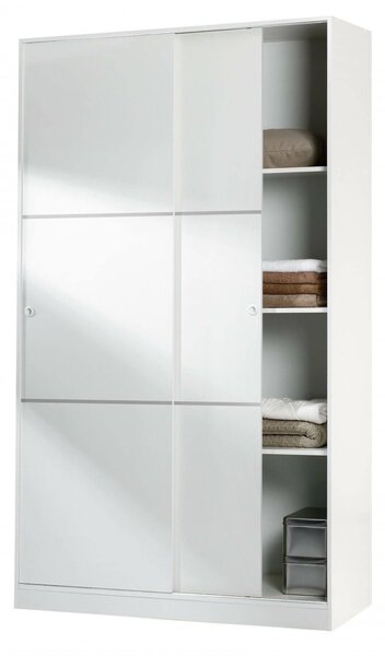 Armadio Guardaroba 2 Ante Scorrevoli 120x50x200h cm Bianco lucido Salvaspazio in Legno con Appendiabiti e 4 Ripiani Regolabili – Adrenalin