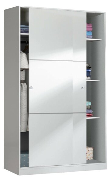 Armadio Guardaroba 2 Ante Scorrevoli 120x50x200h cm Bianco lucido Salvaspazio in Legno con Appendiabiti e 4 Ripiani Regolabili – Adrenalin