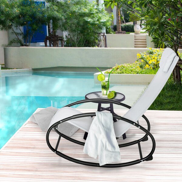 Outsunny Sedia Sdraio a Dondolo da Giardino Ergonomica con Cuscino e Tessuto Traspirante per Interno ed Esterno, Grigia | Aosom