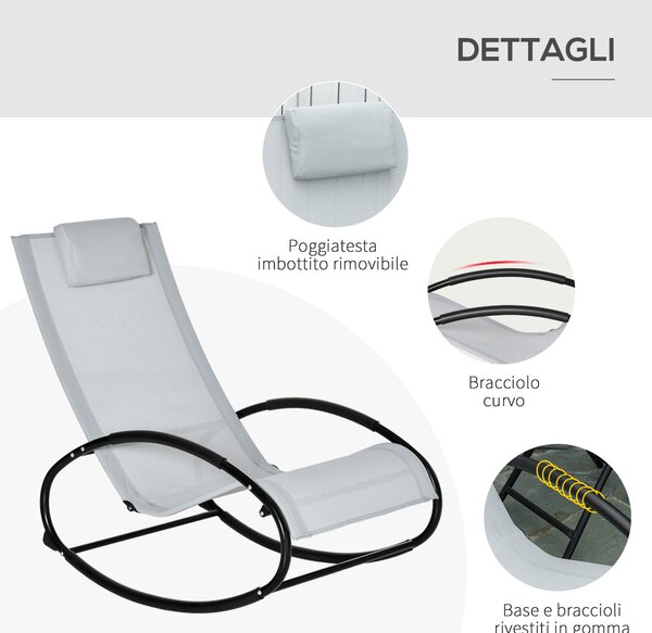 Outsunny Sedia Sdraio a Dondolo da Giardino Ergonomica con Cuscino e Tessuto Traspirante per Interno ed Esterno, Grigia | Aosom