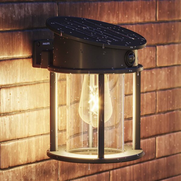 Philips Applique da esterno LED solare Geri UE Sensore, rotonda, IP44, Nero, Metallo, Lampada solare da esterni