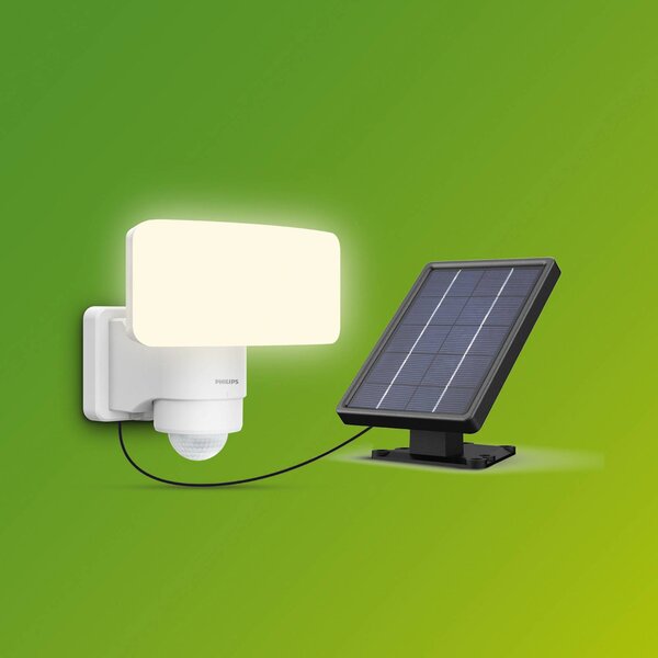 Philips Faretto da esterno a LED Tylus, bianco, 5.000 K, sensore Tylus, Bianco / Opale, Plastica, Lampada solare da esterni