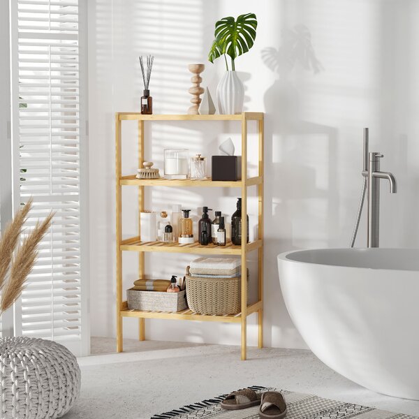 HOMCOM Mobile Multiuso a 4 Livelli Salvaspazio in Bambù per Bagno, Salotto e Cucina, 62x33x112cm, Colore Naturale