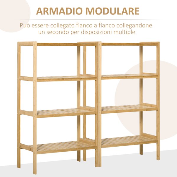 HOMCOM Mobile Multiuso a 4 Livelli Salvaspazio in Bambù per Bagno, Salotto e Cucina, 62x33x112cm, Colore Naturale