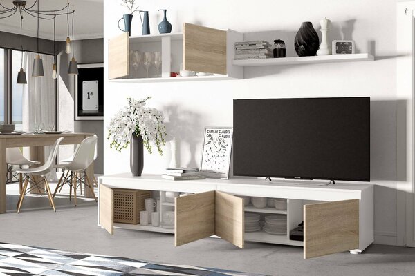 Mobile soggiorno moderno 200cm bianco e rovere - Amir