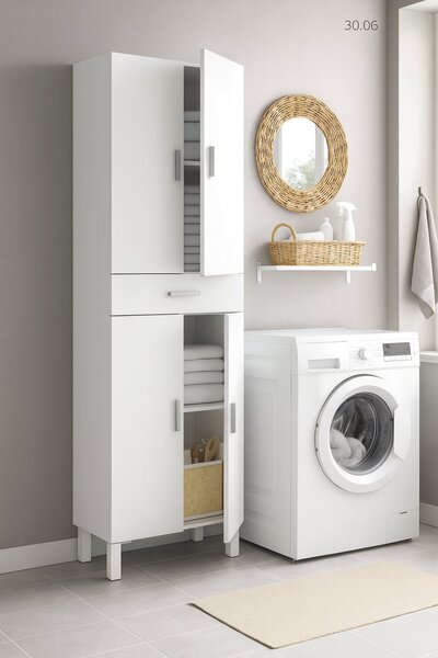 Armadio bianco lucido bagno 60x182h cm - Amiga