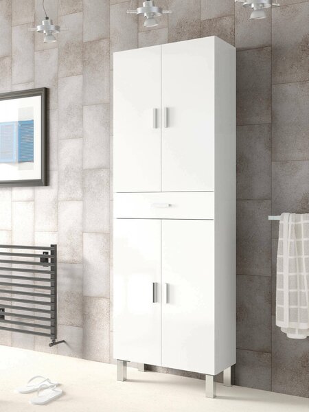 Armadio bianco lucido bagno 60x182h cm - Amiga