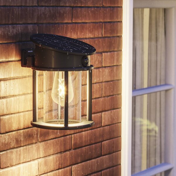 Philips Applique da esterno LED solare Geri UE Sensore, rotonda, IP44, Nero, Metallo, Lampada solare da esterni