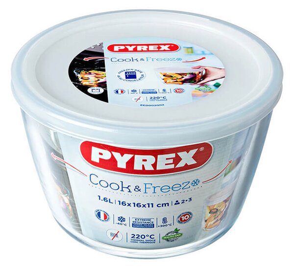 Pyrex Cook & Freeze Contenitore Tondo Con Coperchio Ø 16 - Lt 1,6 In Vetro  Ultra Resistente