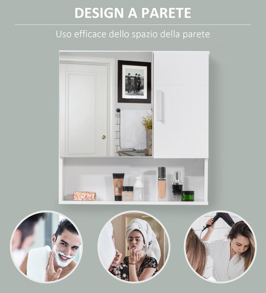 Kleankin Specchiera Bagno in Legno con Mensole Regolabili, Mobile Bagno a 2 Ante e Ripiano Aperto, 54x15.2x55.3cm, Bianco|Aosom