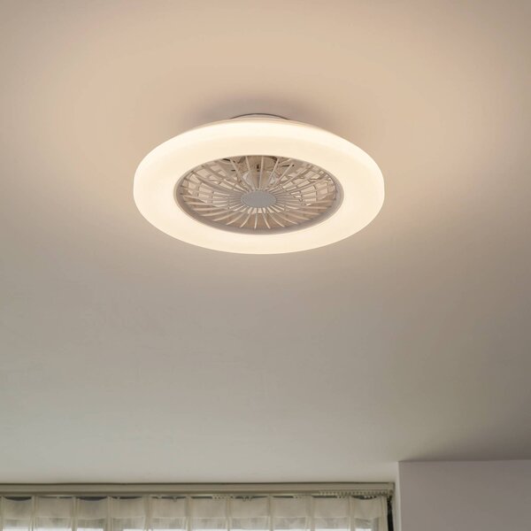 Ventilatore da soffitto LED Lindby Vedin, bianco, DC, Ø 49 cm, CCT Vedin Lindby, dimmerabile, Bianco / Opale, Soggiorno / Sala da pranzo, Plastica, Moderno