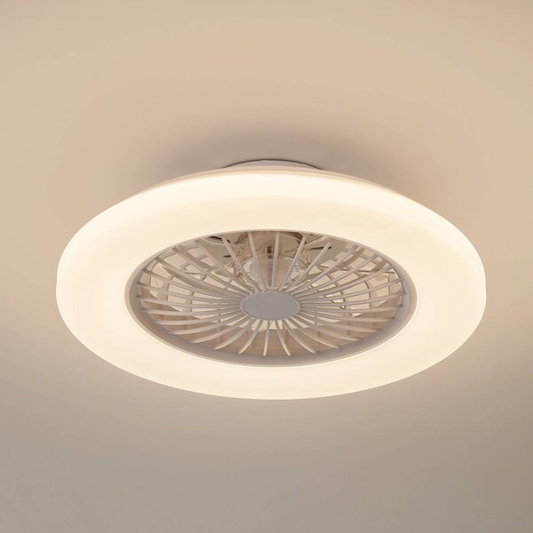 Ventilatore da soffitto LED Lindby Vedin, bianco, DC, Ø 49 cm, CCT Vedin Lindby, dimmerabile, Bianco / Opale, Soggiorno / Sala da pranzo, Plastica, Moderno