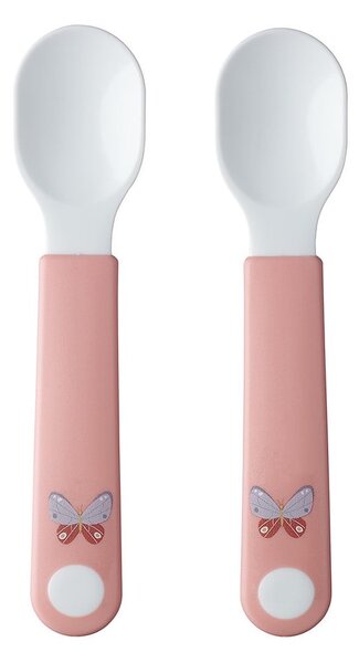 Posate di plastica per bambini in bianco e rosa chiaro 2 pz. Flowers & butterflies - Mepal
