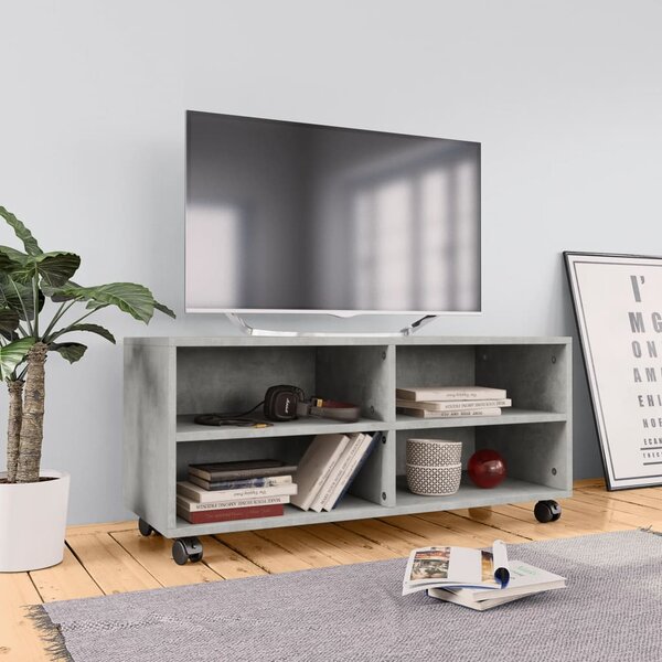Mobile TV con Ruote Grigio Cemento 90x35x35 cm in Multistrato