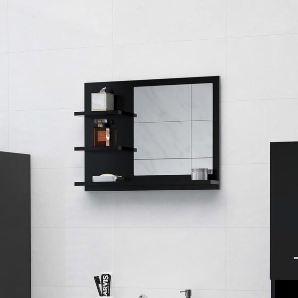 Specchio da Bagno Nero 60x10,5x45 cm in Legno Multistrato