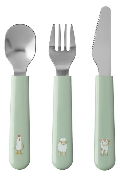 Posate per bambini verde chiaro/argentata in acciaio inox 3 pz Little Farm by Little Dutch – Mepal