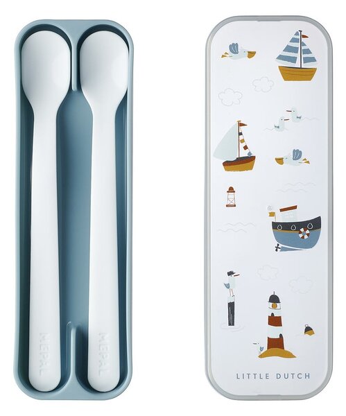 Set di cucchiai da bambini bianco/azzurro in plastica 2 pz Sailors Bay by Little Dutch – Mepal