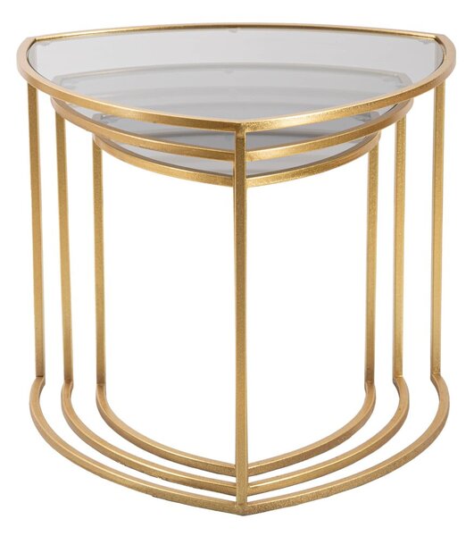 Tavolini rotondi in set di 3 con piano in vetro in oro ø 60 cm Triangle - Mauro Ferretti